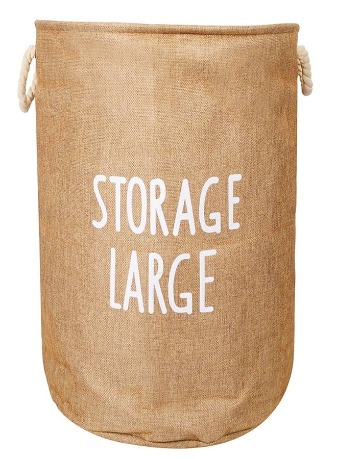 Kiwilon Folding Laundry Basket for Clothes, Round Collapsible Storage Basket I Jumbo Laundry Bag For Clothes With Rope Handle (50 x 40 CM) (Beige) - Image 1